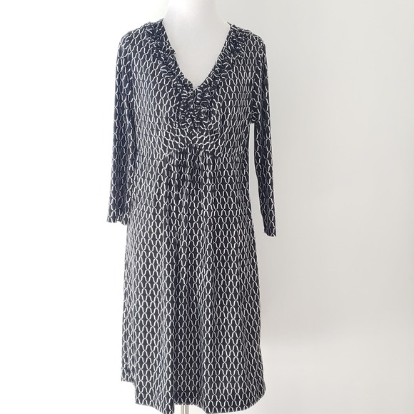 Soma Ruffle-Neck Black White Dress High Waist V-Neck Stretchy Women Small - Picture 1 of 7